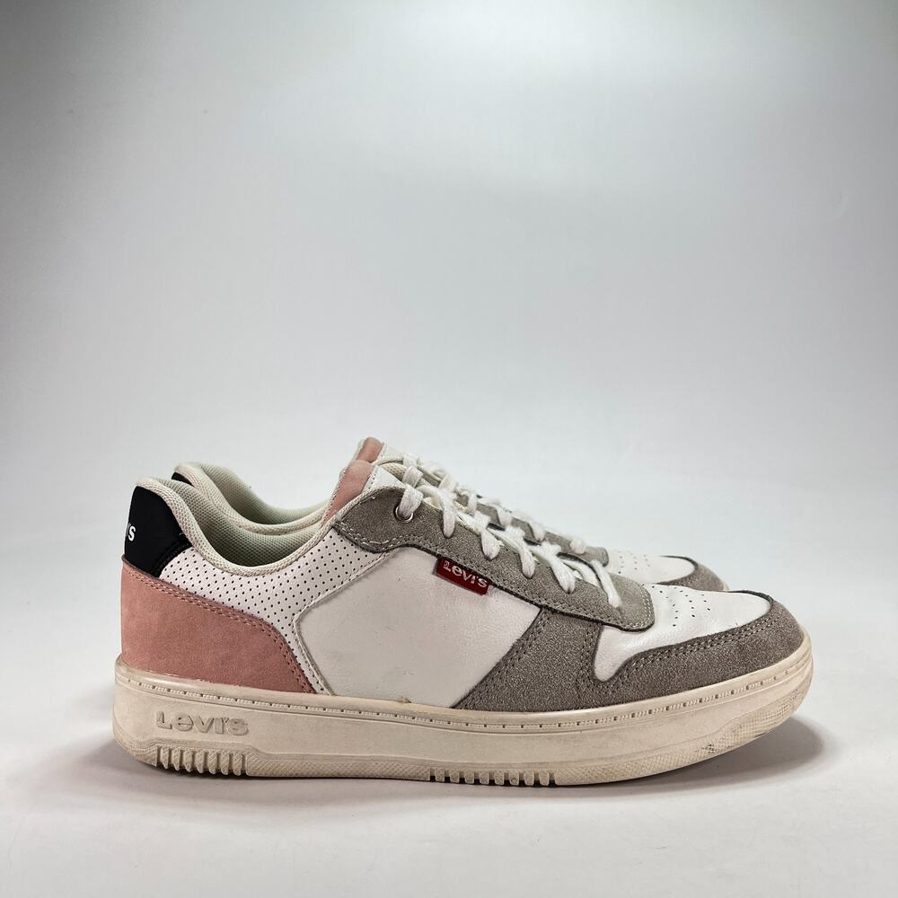 Levi's Drive Lo White Grey Pink Faux Leather Casual Sneakers Women's Size 8.5